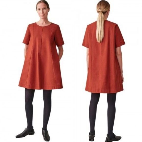 COS A-Line Cotton Twill Dress Size 4 Short Sleeve Burnt Orange Terracotta EUC - Picture 1 of 16